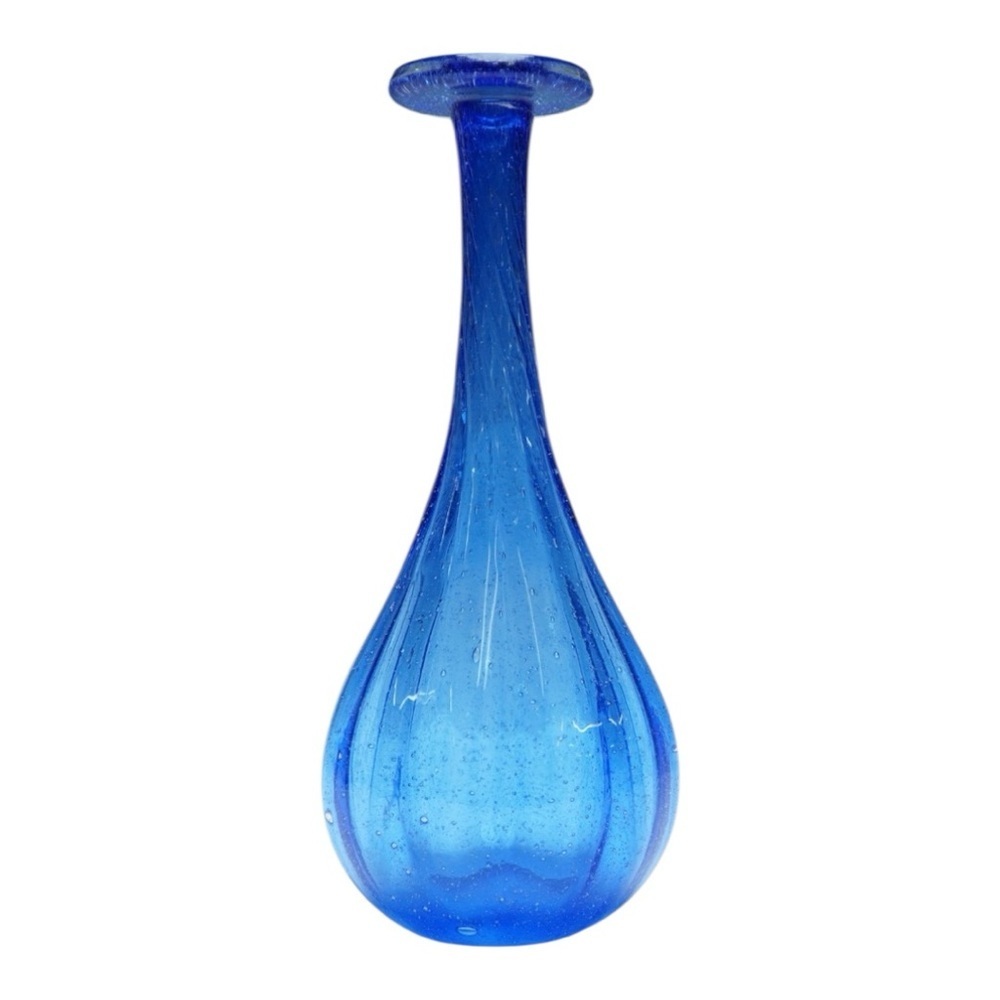 Vintage Blue Art Glass Vase Hand-Blown Murano Style Bullicante Teardrop‎ Form